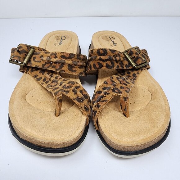 Clarks Collection Size 7 Womens Leopard Print Sandals Adjustable Buckle Strap - Picture 8 of 12